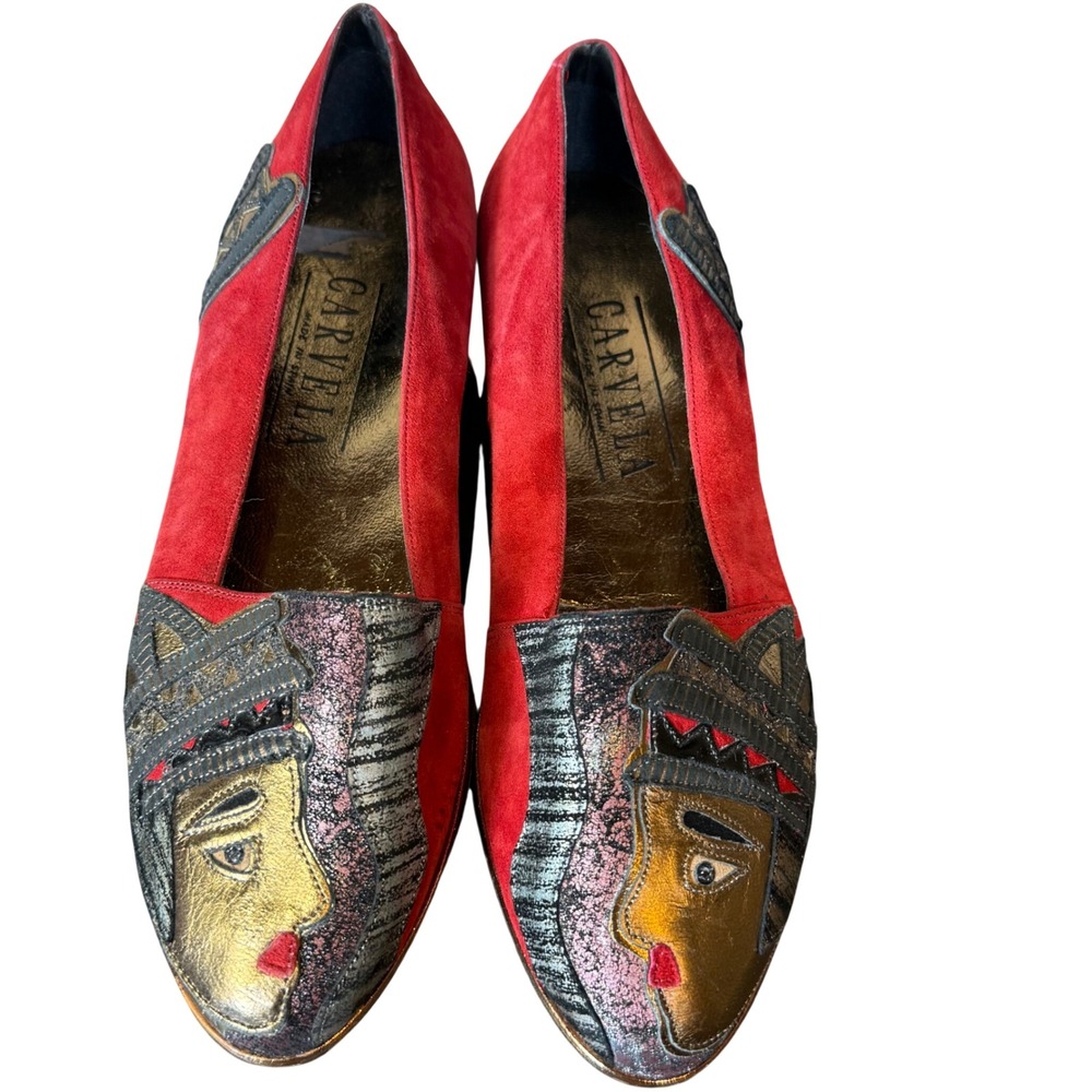 CARVELA Red Suede Embellished Face Ballet Flats Women's‎ Size 6.5 M Spain